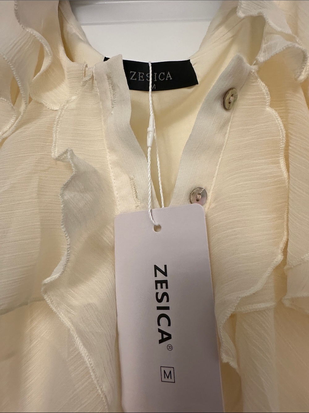 Cream Ruffle Long-Sleeve Blouse - Picture 2 of 5